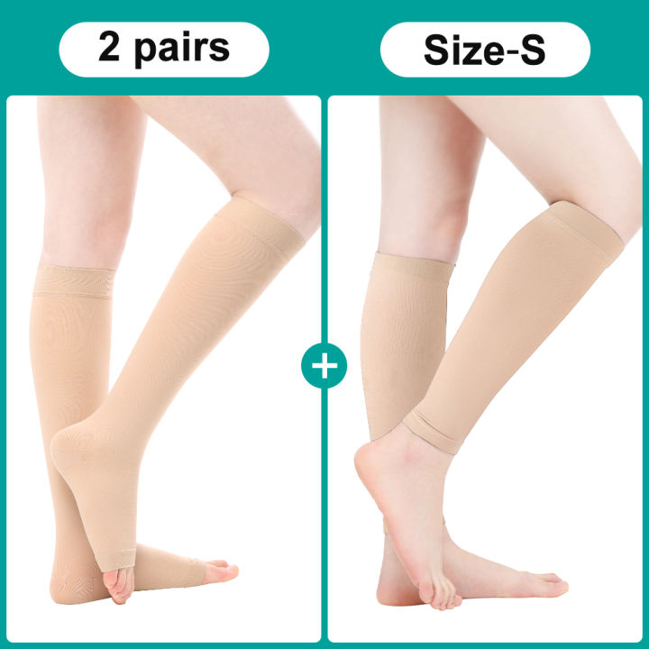 cofoe-ถุงเท้าใส่เตะฟุตบอลยืดหยุ่นถุงเท้ากันกระแทกน่องเปิดนิ้วเท้า-เลกกิ้งน่องระดับ2ถุงเท้าเส้นเลือดขอดที่เท้ายืดหยุ่น23-32-mmhg-ถุงน่องเข่าด้านล่างความดันสำหรับผู้ชายผู้หญิงป้องกันเส้นเลือดขอดที่เท้าล