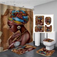 【CW】﹍⊕  African Woman Print Shower Curtain Set Polyester Curtains Anti-slip Mats Carpets Rugs