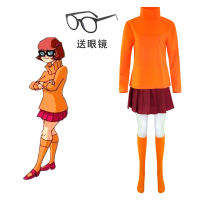 สกูบี้สุนัขวิลมา cos เสื้อผ้า ชุดการแสดงตัวละครฮาโลวีน Scooby-Doo Velma cosplay