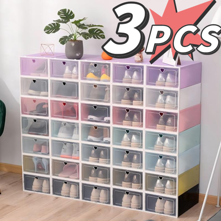 【Big size】3pcs colorful Shoe box Stackable plastic Shoe rack storage ...