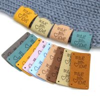 Mix Color Leather Label Handmade With Love Tags for Hats Knitted Handmade Labels for Clothes Sew Garment Accessories 1"x2" 20Pcs Stickers Labels