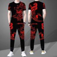 【Hot Sale】 2023 New Printing Youth Mens T-shirt Short-sleeved Trousers Handsome Chinese Clothing