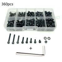 360pcs/set Black Din912 M2 M2.5 M3 Allen Bolt Hex Socket Round Cap Head Screw And Nut Assortment Kit Set Nails Screws Fasteners