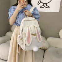 Japanese Cute Rabbit Ears Girls Shoulder Bag High School Students Schoolbag Leisure Backpack Travel Backpack with Bear Pendant