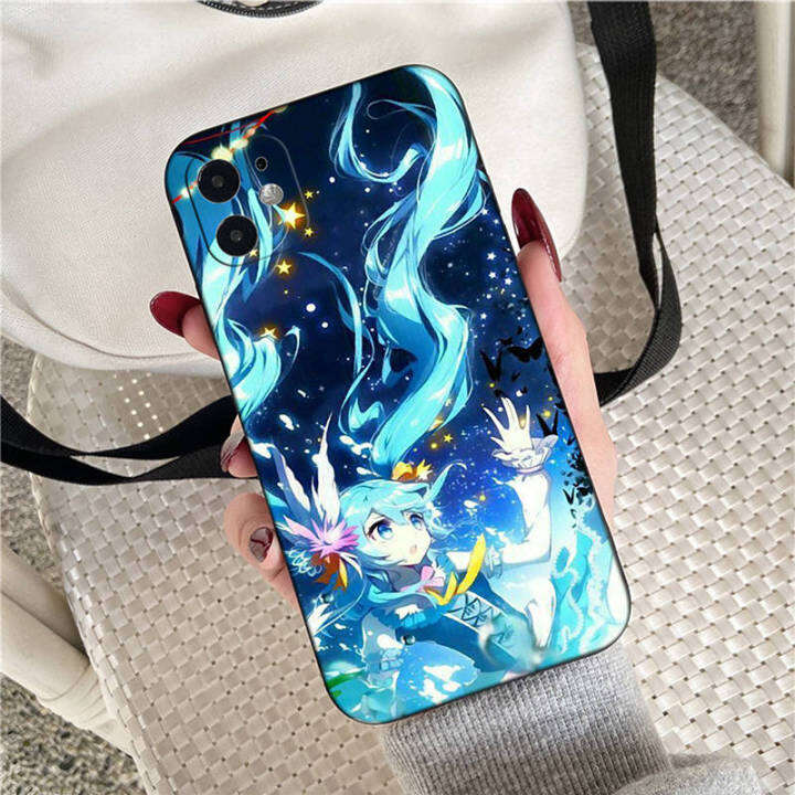 casing-หรับ-iphone-14-13-11-pro-max-11-mini-8-8-plus-hatsune-miku-anime-pattern-phone-เคสโทรศัพท์-อ่อนนุ่ม-tpu-shockproof-black-ปก