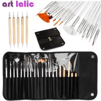 20 Pcs/Set Nail Art Decorations Brush  Tools Professional Painting Pen for False Nail Tips UV Nail Gel Polish + Pouch Bag Artist Brushes Tools