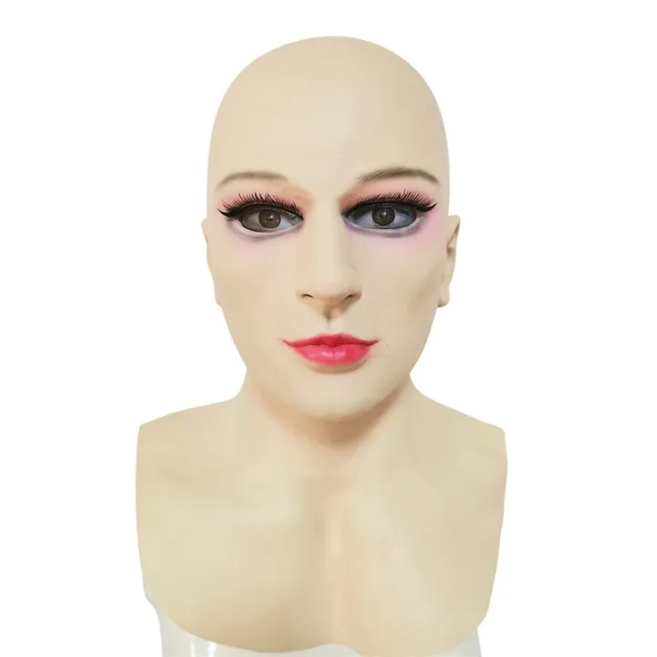 Halloween Party Cosplay Female Full Head Masks Realistic Female Woman Face Cover Crossdressing
