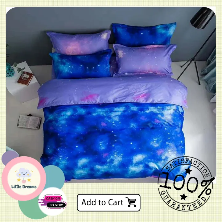 Little Dreams3 in 1 Nice Night Galaxy Design Bedsheet Set included 1pc Fitted Sheet + 2pcs