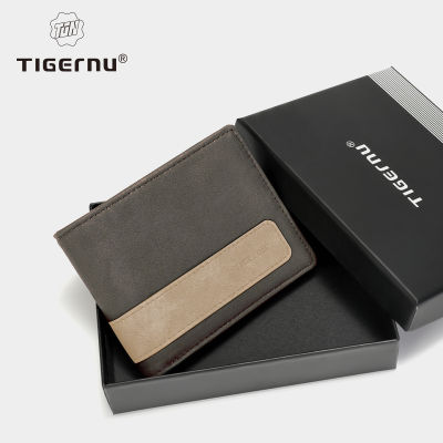 Tigernu 2022แฟชั่นกระเป๋าสตางค์สั้นสำหรับผู้ชาย RFID ผู้ชายหนังบางกระเป๋าสตางค์สบายๆชายกระเป๋าเงินธุรกิจสีน้ำตาลสีดำผู้ถือบัตร