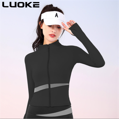 Luoke เสื้อแจ็คเก็ตแขนยาวรัดรูปใหม่,เสื้อผ้าโยคะแบบเรียบง่ายและบางสำหรับใส่วิ่งออกกำลังกาย