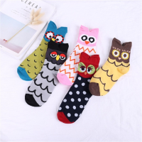 5 Pairs Soft and Breathable Korean Women Cartoon Socks Owl Cute Funny Casual Colorful Fashion Cotton Socks Size35-40