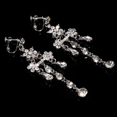 Amart Bride Wedding Luxury Jewelry Set Glitter Crystal Tassels Silver Necklace Earrings Exquisite Lady Party Dress Accessories