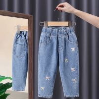 [COD] spring and autumn style embroidered stretch jeans 2023 new foreign baby girl Korean version trousers loose daddy