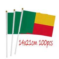 ZXZ Benin hand Flag 100pcs 14*21cm Polyester Double Side Printing Benin BJ Hand waving Flag with plastic flagpole