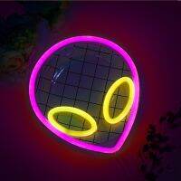 ▩✢✑ Neon Sign Alien Face Shaped Wall Hanging Lights for Home Childrens Room Saucerman LED Night Lamps Xmas Party Holiday Art Decor