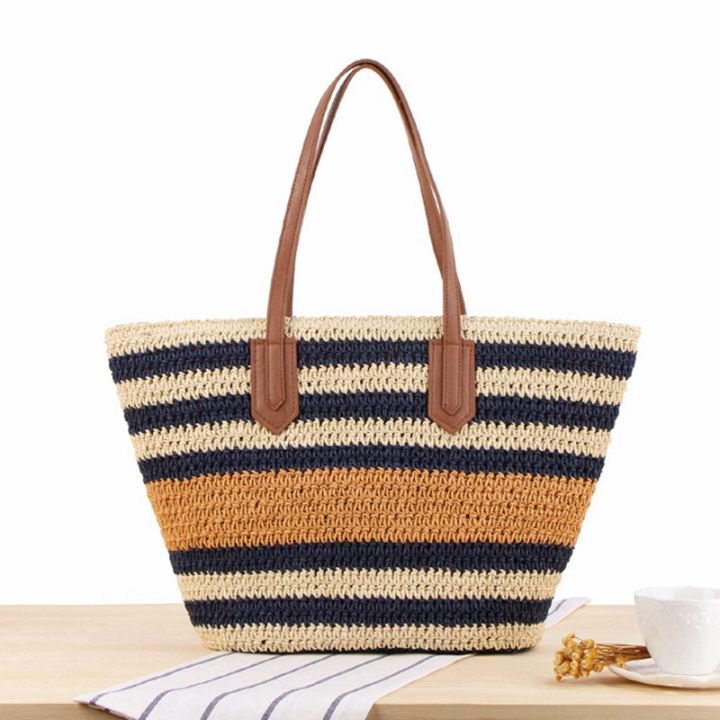 new-striped-one-shoulder-bag-straw-bag-korean-version-ins-sen-series-holiday-hand-woven-beach-handbag-leisure-women-bag