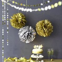 5pcs 10 25cm Gold Artificial Flower Hydrangea Tissue Paper Garland Party Wedding Paper Fake Flowers Balls Pompom Home Decoration Artificial Flowers  P