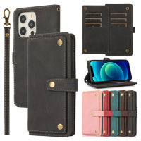 Wallet Case for iPhone 7 8 6 6S Plus 12 13 Mini 11 Pro X XS Max SE 2020 XR Flip Luxury Leather with Strap Cards Stand Phone Bags