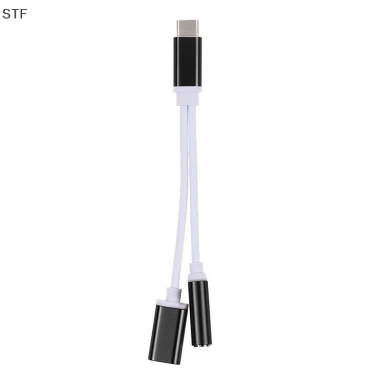 STF 2 In 1 Splitter Adaptateur Type C To 3.5mm Aux Audio Cable Charging