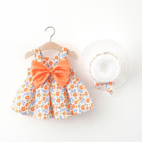 Floral Dress Toldder Girl ClothesFlowerWave Point PrintFlower Girls Dress Summer Dress With Big Bow Sun Hat Fairy Waffle Suit