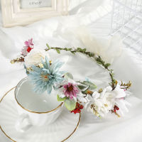 haimeikang Princess Wedding Hair Crown Ladies Seaside Flower Wreath Headwear Fashion Flower Crown Ribbon Bow Hair Accessories