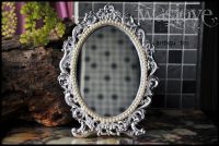 retro silver foldable alloy metal table makeup dresser desktop cosmetic mirror embossed antique tin frame