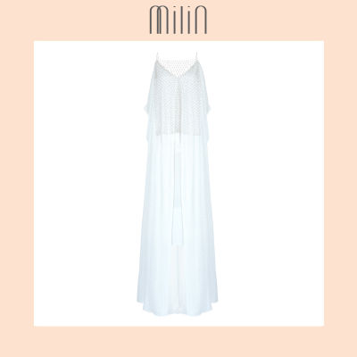 [MILIN] Cold shoulder V-neck maxi dress ชุดเดรสยาวสายเดี่ยวคอวีแต่งคริสตัล Laucala Dress