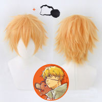 Anime Chainsaw Man Denji Cosplay Wig Golden Short Wig Eyes Patch Heat-resistant Fiber Hair Free Wig Cap Party Role Play Men