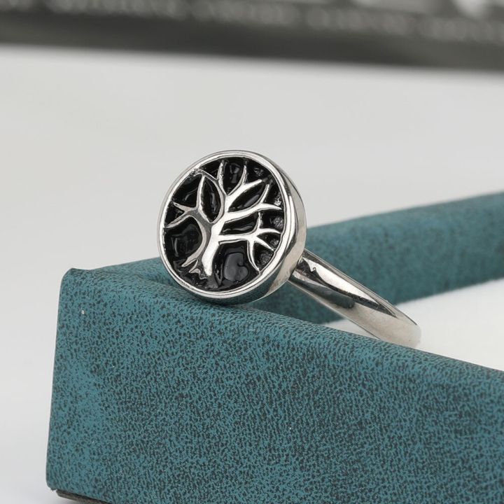skyrim-ต้นไม้ชีวิตไวกิ้งนิ้วเหล็กสแตนเลสไทเทเนียมแหวนเหล็กครบรอบเครื่องประดับสำหรับผู้หญิง