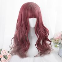 Cosplaysalon 55CM Lolita Long Curly Mixed Dark Red Ombre Bangs Synthetic Hair Party Japan Halloween Cosplay Wig ของขวัญ ของขวัญ