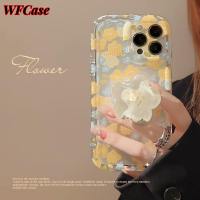 WFCase เคสสำหรับ iPhone 14 Pro Max Plus 13 Pro Max 12 Pro Max 11 Pro Max ดอกไม้สีเหลืองอ่อนแตก (พร้อมตัวยึดฟรี) เคสป้องกันกล้องเคสโทรศัพท์ปิดขอบรอบด้าน