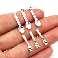 50pcs Spoon Fork Dining Charms Small Antique Silver Plated Tableware Pendants Charms DIY Jewelry Making Accessories Findings DIY accessories and other