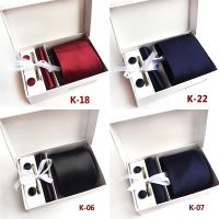 New Solid Ties for Men 8CM Silk Neck Tie Pocket Squares Cufflinks Tie clips Sets Striped Plaid Mens Necktie Wedding Suits A010 Cable Management