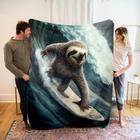 New Style Surfing Sloth Flannel Throw Blanket Fantasy Cartoon Animals Blanket for Kids Boys Girls Festival Birthday Gift Lightweight Soft