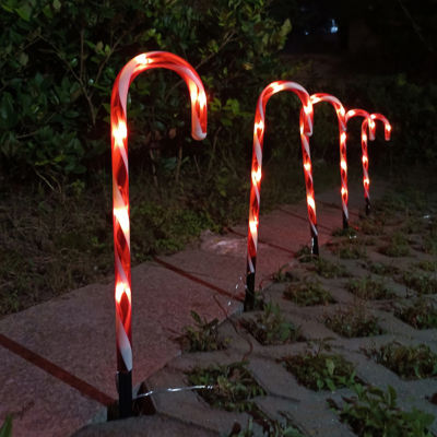 LED Navidad พลังงานแสงอาทิตย์ไฟตกแต่งคริสต์มาส Candy Cane ไฟ Noel ไฟ Led Garden Ground Plug Crutch ปีใหม่สำหรับ Room