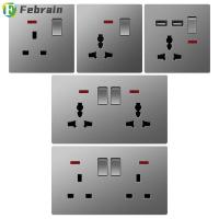 เต้ารับพลาสติก FEBRAIN การตกแต่งบ้านเต้าเสียบเต้ารับ USB เป้าปลั๊กตัวเมียมาตรฐาน UK ที่ชาร์จมีพอร์ตเสียบผนังสองชั้น