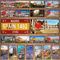 [YZFQ]30X15CM Spain City Seville Vintage Metal Sign Barcelona Travel Souvenir Wall Bar Home Shop Decor Plaques Poster DC-1054B