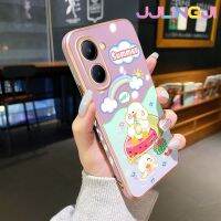 Jlingji เคสสำหรับ Realme C33 C55 N55 C33 2023เคสลายเป็ดน่ารักใหม่กรอบสี่เหลี่ยมพื้นผิวชุบซิลิก้าเจลกันกระแทกเคสมือถือรวมทุกอย่างฝาครอบป้องกันเลนส์กล้องถ่ายรูป