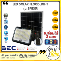 (รุ่นใหม่สุด) BEC Solar Floodlight LED รุ่น SPIDER 170w 220w 320w Tri-Color (3 แสงในโคมเดียว) โคมไฟฟลัดไลท์ สปอร์ตไลท์ IP65 เปลี่ยนแบตได้