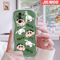 JIUMOO เคส A14ปลอกสำหรับ Samsung Galaxy A13 5G A04s ลายการ์ตูนน่ารักสีเทียนขอบหน้าแข้งเป็นคลื่นเคสมือถือโปร่งใสกันกระแทกเนื้อครีมซิลิโคนใสปกป้องเลนส์เคสนิ่ม