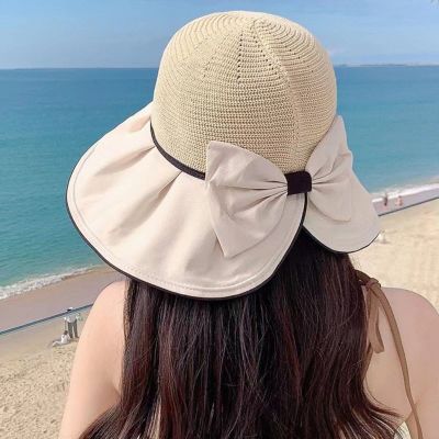 Spring and Summer Japanese Bowknot Vinyl Sunshade Sun Protection Hat Breathable Big Brim Fisherman Hat Travel UV Protection Hat for Women