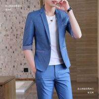 Spot Summer Suit MenS Three -Piece Korean Version Of The Half -Sleeve Middle Sleeve Young Men Seven -Point