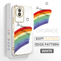 เคส PMP เคสสำหรับ Vivo Y02T Y02A ฟรีสายคล้องยิ้มคนรักสายรุ้งหัวใจลายขอบสี่เหลี่ยมปลอกชุบเคสโทรศัพท์ชุบหรูหราชุบเคสโทรศัพท์นิ่ม