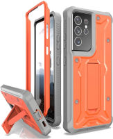 ArmadilloTek Vanguard Compatible with Samsung Galaxy S21 Ultra Case, Military Grade Full-Body Rugged with Built-in Kickstand [Screenless Version] - Orange