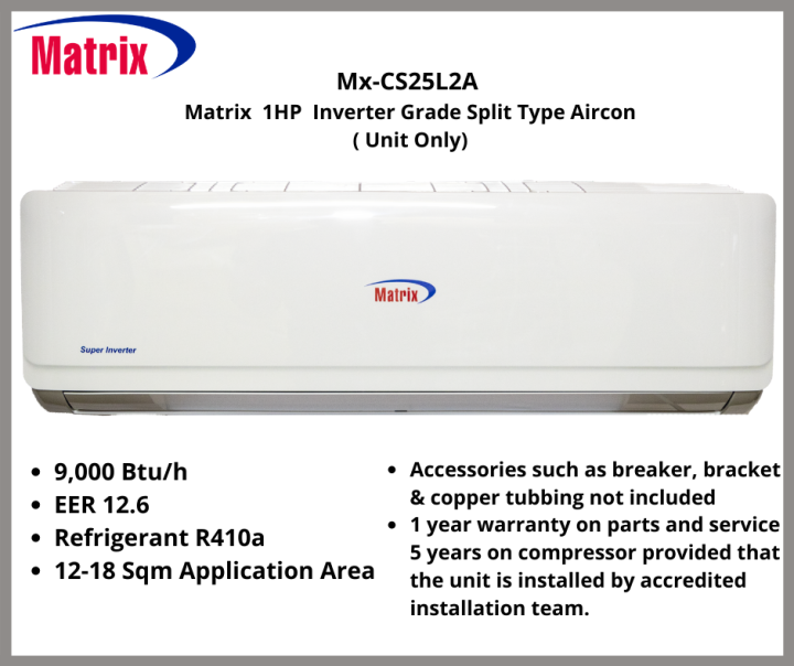 MX-CS25L2A 1HP Inverter Grade Split Type Aircon | Lazada PH