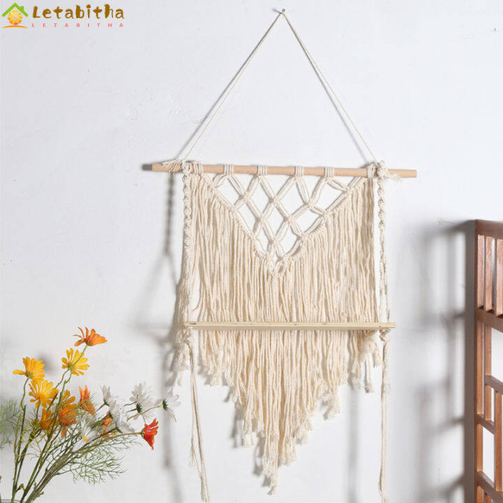 letabitha-fast-delivery-hand-ทอเชือกผ้าฝ้ายธรรมชาติชั้นแขวนผนังพร้อมชั้นไม้-boho-ชั้นลอยสำหรับบ้านผนังตกแต่ง