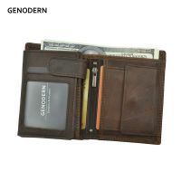 【Layor shop】 GENODERN Vintage Men Wallets Crazy Horse Leather Wallets For Men Multi Function Men Wallet With Coin Pocket Brown Male Purse