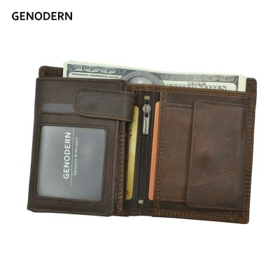 （Layor wallet）  GENODERN Vintage Men Wallets Crazy Horse Leather Wallets For Men Multi Function Men Wallet With Coin Pocket Brown Male Purse