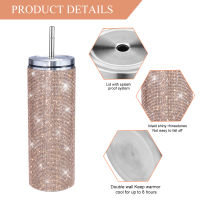 Stainless Steel Sparkling Diamond Straw Cups Leak-proof 600ml Flash Diamond Coffee Mug Hot And Cold Thermos Cup for Outdoor Sports Travel