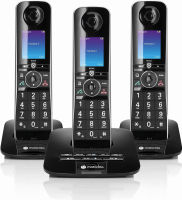 Motorola Voice D8713 Cordless Phone System w/3 Digital Handsets + Bluetooth to Cell, Answering Machine, Call Block - Black 3 Handset